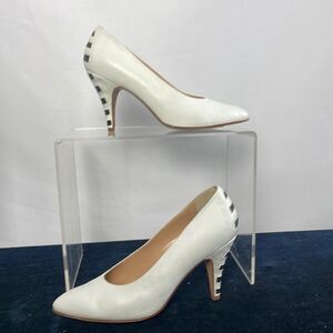 Maud Frizon Cream With Black Striped Back Pump Shoes